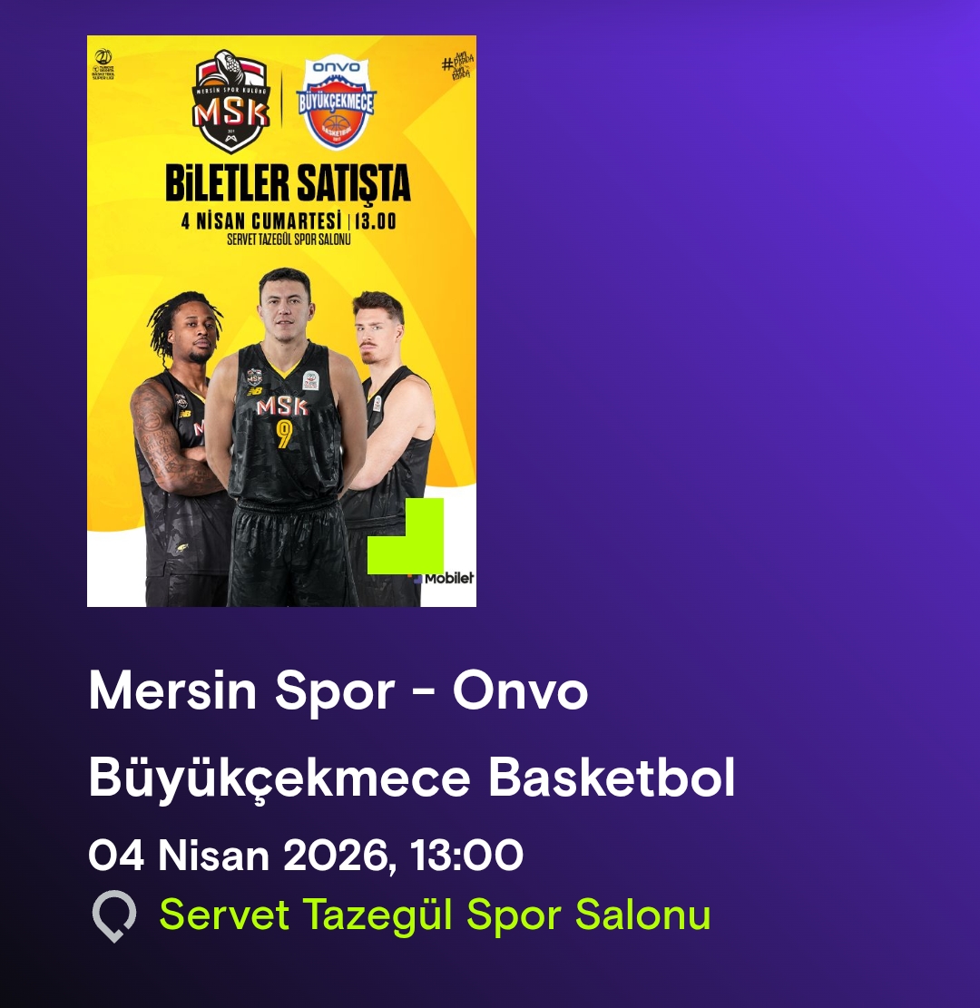 Mersin – Büyükçekmeçe 4 Nisan Cumartesi Saat  13:00 da